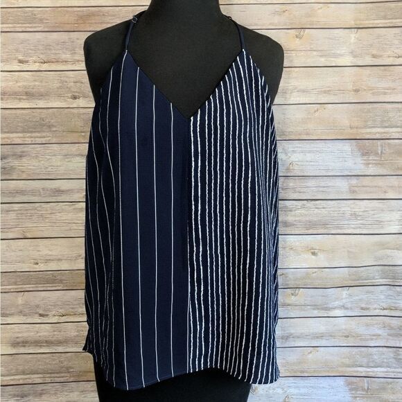 Socialite Navy Blue White striped T Strap Tank top large casual - Picture 4 of 6